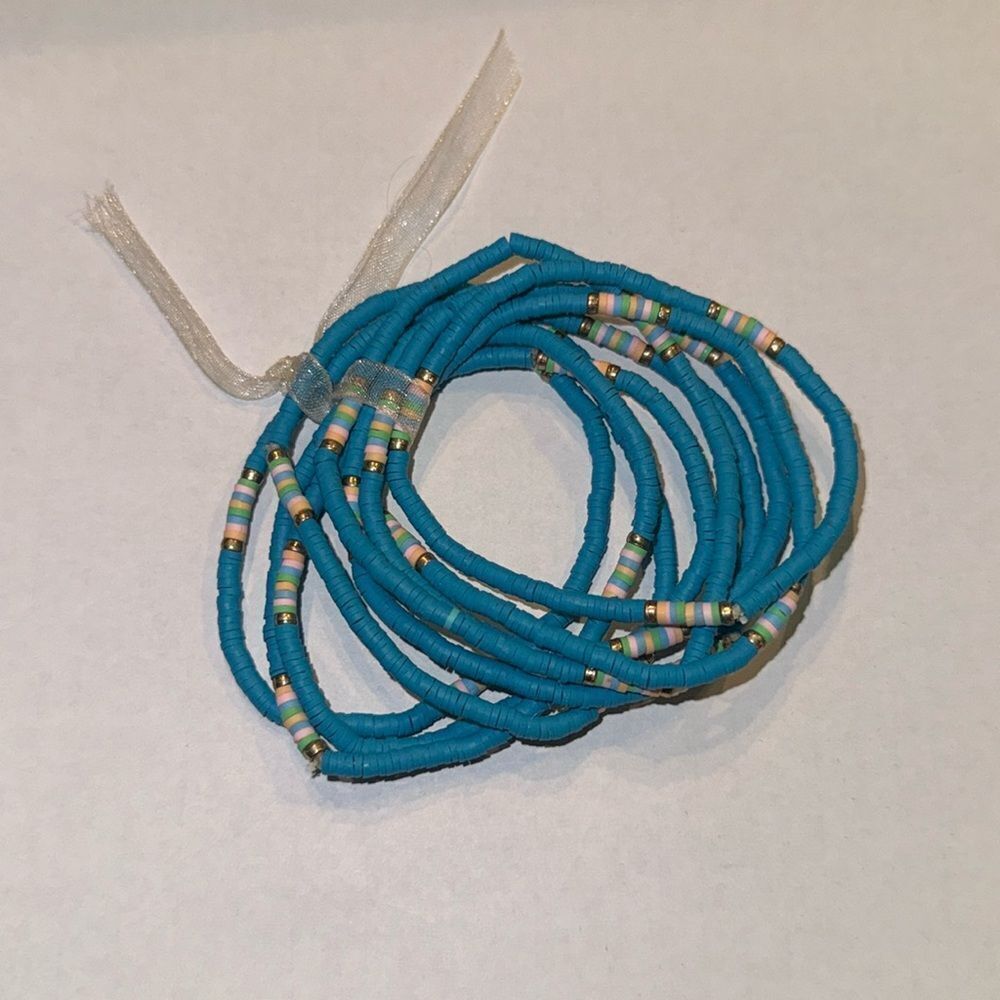 Turquoise Beaded Bracelet SET - 9 Small Bracelets BRAND NEW - Pink Gold Green